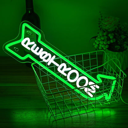Restroom Neon Sign for Wall Decor Toilet Neon Light Arrow Led Neon Signs White Green LED Neon Lights Bathroom Led Sign for Restroom Hotel Bar(Right Arrow)