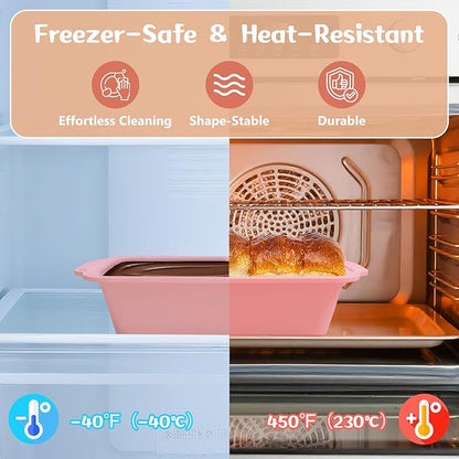 Nonstick Silicone Bread Loaf Pan: 9.5 x 5 Inch Bread Pan for Homemade with Metal Frame - for Baking Oven - Housewife Baker Home Baking Enthusiasts (Pink)