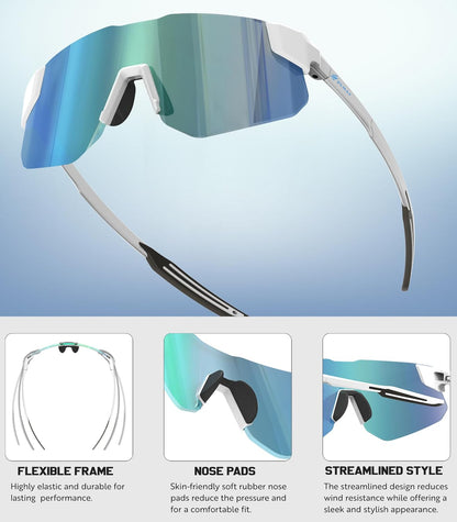 YAMAS Sport Sunglasses for Mens Womens, Wrap around Sunglasses, Non-Slip Nose Pads for Climbing and Running, UV400 Protection