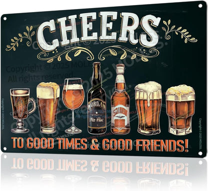 "Cheers to Good Times" Vintage Bar Sign or Man Cave Decor – 12x8″ Durable Metal Beer Signs Wall Decorations for Home Bar/Basement/Garage/Mancave, 2346