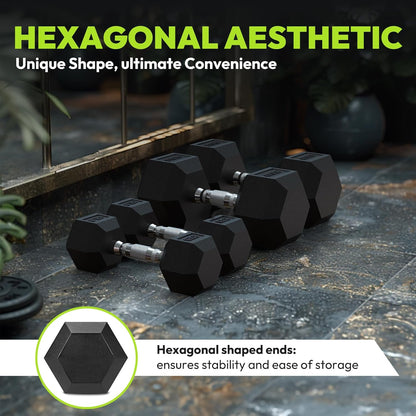 Hex Dumbbell 45-480 lb Set, Rubber Encased Exercise & Fitness Dumbbells for Home Gym, Hand Weights for Strength Training