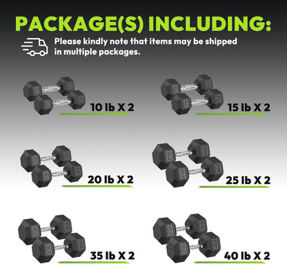 Hex Dumbbell 45-480 lb Set, Rubber Encased Exercise & Fitness Dumbbells for Home Gym, Hand Weights for Strength Training