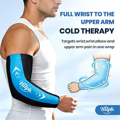 Hilph Full Arm Elbow Ice Pack Sleeve for Pitchers, Extended-Length Design | Reusable Hot & Cold Compression Gel Ice Wrap for Tennis Elbow, Golfers Arm, Tendonitis, Carpal Tunnel, Sports Recovery, Large