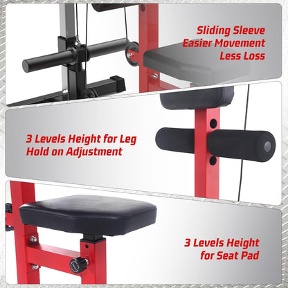 LAT Pulldown Machine, Multi-Functional Cable Machine with High and Low Pulley Station, Row Cable Machine Home Gym with Leg Support, Tricep Workout Equipment