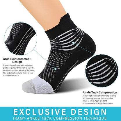 IRAMY Compression Ankle Support Socks Women - Wicking, Cushioned Athletic, Plantar Fasciitis Relief 2/3/6 Pairs