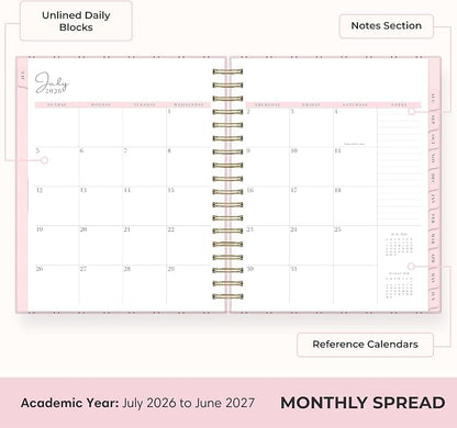Blue Sky 2026-2027 Daily & Monthly Academic Planner, 7"x9", Laine Pink