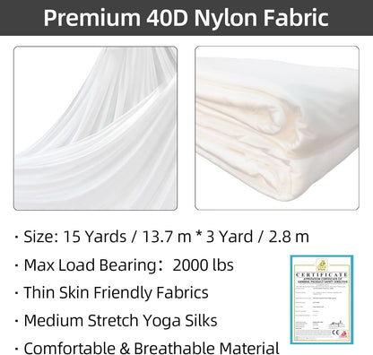 PRIOR FITNESS Aerial Silks Kit Colorful 9/15/20 Yards 40D Nylon Fabric Hammock Set With Hardware & Guide for All Levels Of Aerial Yoga Practice and Acrobatic Flying For Adults Aerial silk