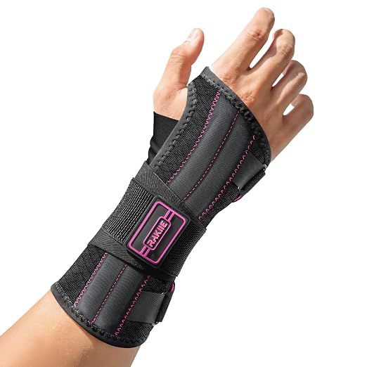 Rakiie Upgraded Carpal Tunnel Wrist Brace, Night Sleeping Support for Arthritis, Sprain & Tendonitis Pain Relief, Flexible 3-Bar Support, Breathable Hand Splint for Typing, Work & Housework, Fit for Men & Women (Pink, Small, Right Hand)