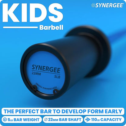Synergee Kids Barbell – 5 lb Youth Bar in Blue Orange Pink