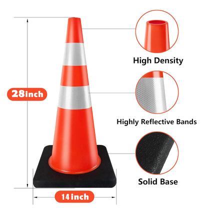 Traffic Cones 28 inch 6 Pack Heavy Duty Safety Cones Orange with Reflective Collars Fit Parking Lot,Driveway Road Traffic Control Construction Cones