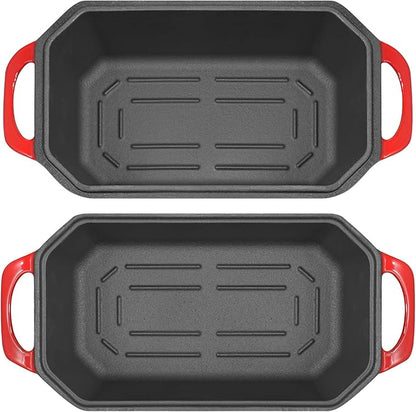 Flavehc Bread Pan Cast Iron Loaf Pan with Lid Bread Loaf Pan 8.5x4.5 Inch Loaf Pan Enameled Cast Iron Sourdough Loaf Pan, Red