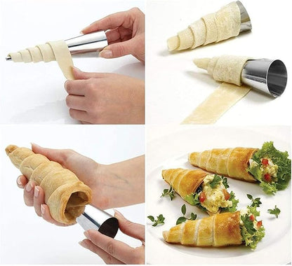 Joyeee 16Pcs Cream Horn Molds with Cleaning Brush, Stainless Steel Cone Roller Cannoli Forms Mold for Baking Cannoli Shell, Crispy Pastry for Christmas Birthday Party Gifts, 5-inch Large Size