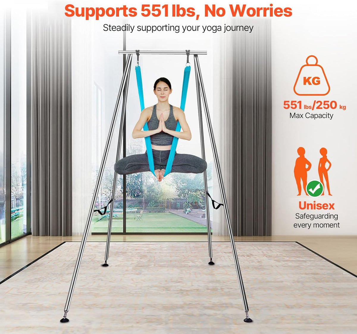 VEVOR Aerial Yoga Frame, 9.67 ft Height Swing Stand, Max 551.15 lbs Load Chrome-Plated Steel Pipe Inversion Yoga Rig for Indoor Outdoor Use