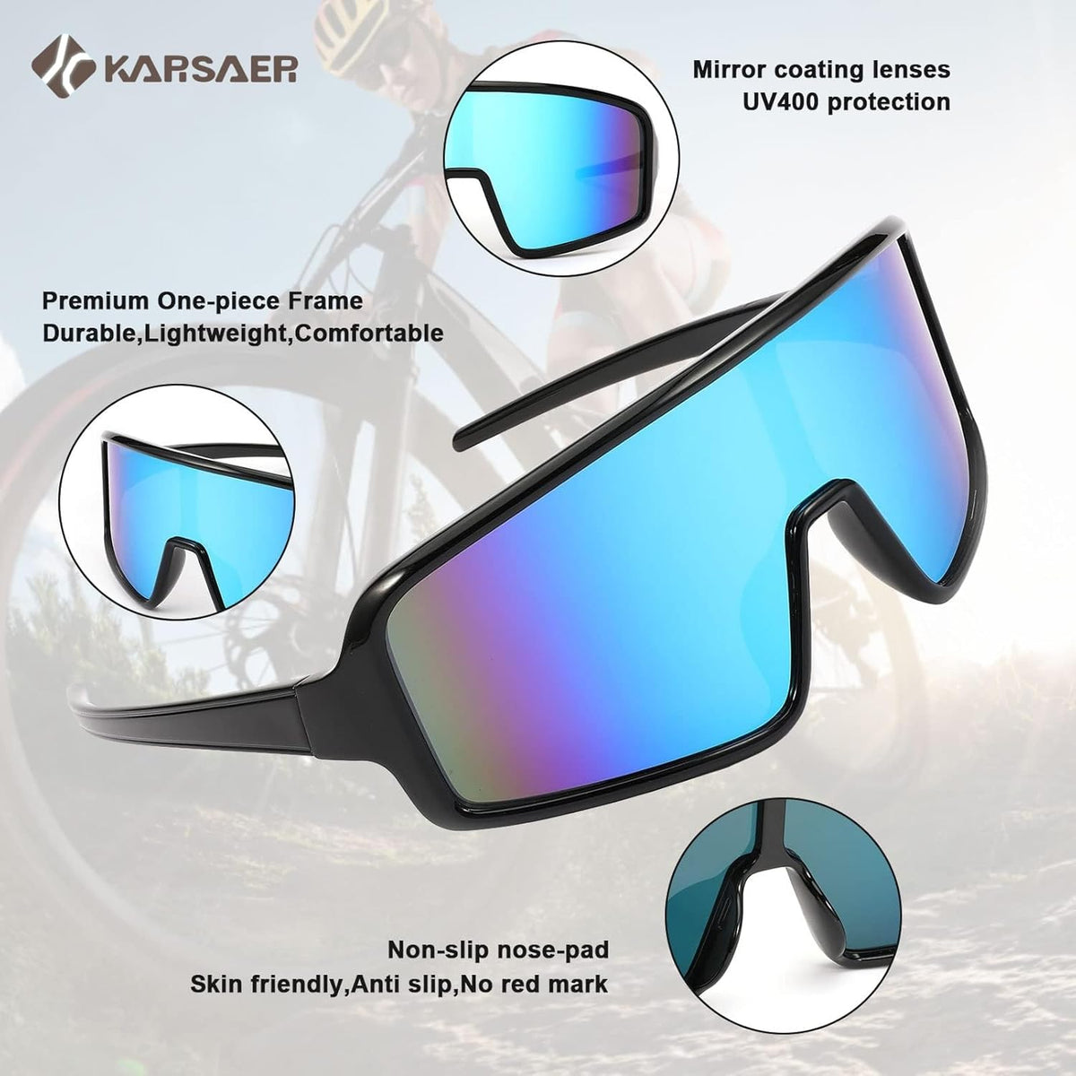 Karsaer Vision Sports Sunglasses Cycling Glasses Baseball Softball Sunglasses Unisex for Adult Youth Kids Boys Girls 8-16