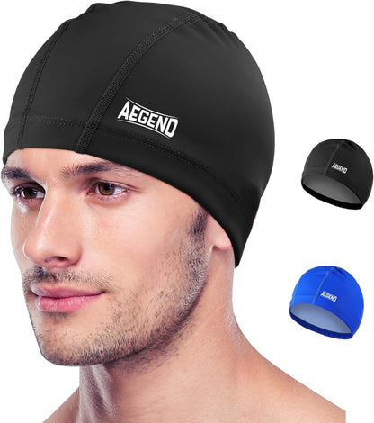 Aegend Fabric Swim Cap, Silicone Waterproof Layer - Breathable Cloth Swimming Cap, Keep Hair Dry with Hight Elasticity for Youth(8-16) Adult, 2 Sizes to Choose