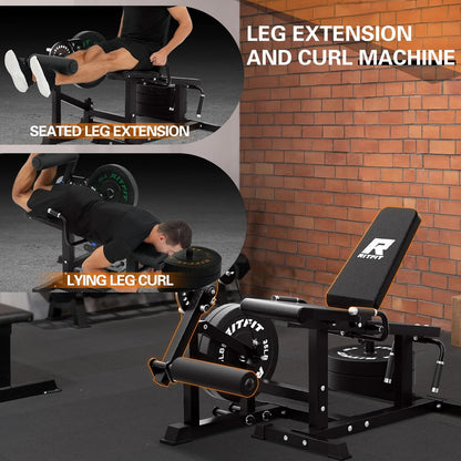 RITFIT Leg Extension and Curl Machine, 700LB Adjustable Leg Curl Machine, Seated Leg Extension and Lying Curl Machine for Home Gym, Leg Workout Equipment Compatible with 1'' and 2'' Weight Plates