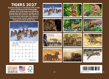 Tiger Calendar 2027 Monthly Wall Calender 12 Month