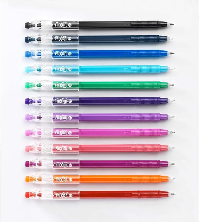 PILOT FriXion Ball Stick 07-0.7mm Nib Tip - Erasable Gel Ink Pens - In Wallet Gift Packaging (Assorted Wallet of 12)