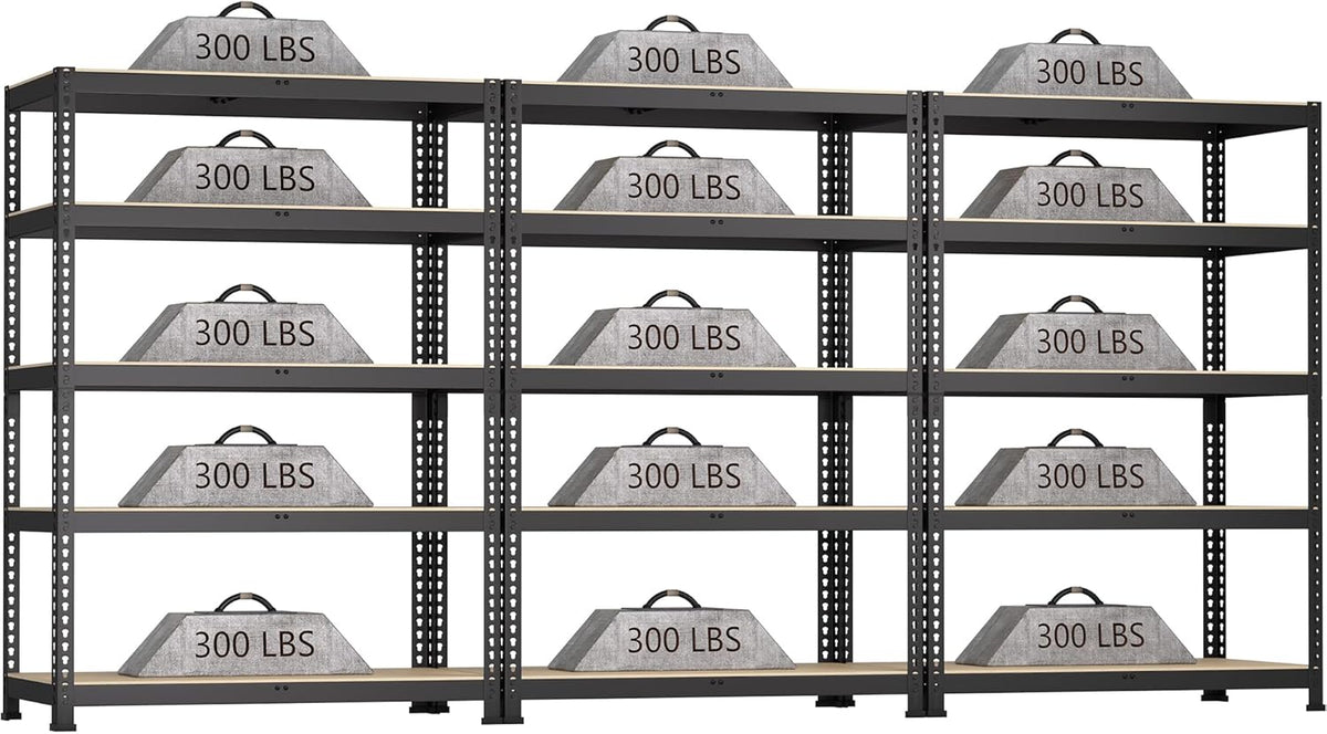 3 Packs 35.5" W x 16" D x 71" H Adjustable Garage Storage Shelves - 5-Shelf Heavy Duty Shelving Unit, Metal Utility Storage Organizer Racks for Warehouse Pantry Closet Kitchen, Black