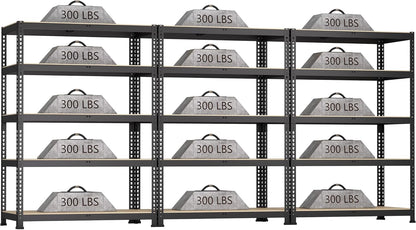 3 Packs 35.5" W x 16" D x 71" H Adjustable Garage Storage Shelves - 5-Shelf Heavy Duty Shelving Unit, Metal Utility Storage Organizer Racks for Warehouse Pantry Closet Kitchen, Black