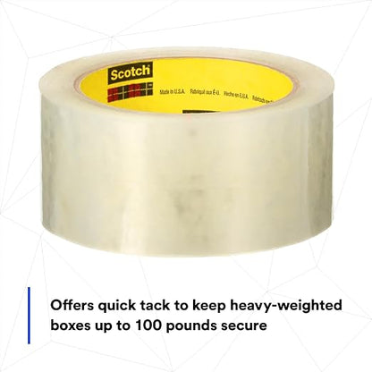 3M Scotch High Tack Box Sealing Tape 375+, Clear, 72 mm x 50 m, 24/Case
