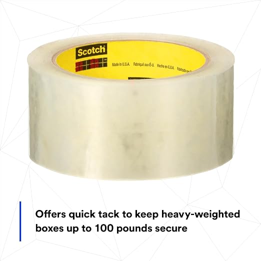 3M Scotch High Tack Box Sealing Tape 375+, Clear, 48 mm x 50 m, 36/Case
