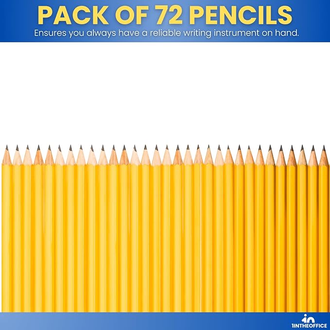 1InTheOffice Pre Sharpened Pencils #2, Pencils with Eraser, 2 HB, Wood-Cased, Black Lead, Yellow Barrel (72)
