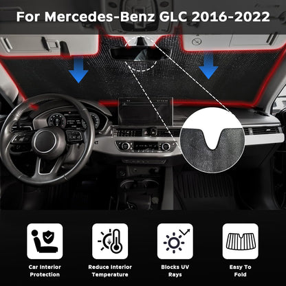 Windshield Sun Shade for Mercedes-Benz GLC SUV 2016-2022 - 5-Layer Bubble Foldable Front Window Shade Sun Visor Accessories - Blocks Heat & UV Rays