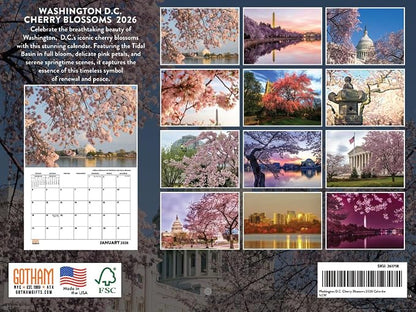 Washington DC Cherry Blossom Calendar 2026 Wall 12 Month Monthly DC Scenic Souvenirs Themed Gifts | American Made In The USA