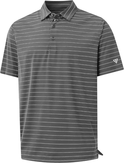 M MAELREG Mens Striped Golf Shirts Short Sleeve Silk-Like Touch Water-Resistant Breathable Soft Collared Polo Shirts for Men