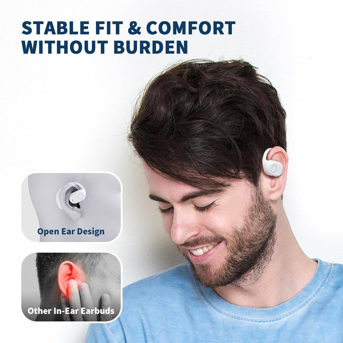 PSIER Open Ear Bluetooth Headphones, 40 Hours Playtime Bluetooth 5.3 Wireless Sports Earbuds with Digital Display Charging Case, White