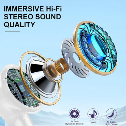 Wireless Earbuds, 2025 Bluetooth Headphones V5.3 HiFi Stereo Ear buds with ENC Noise Cancelling Mics, 40H Bluetooth Earbuds with Dual LED Display, IP7 Waterproof Earphones for Android iOS, White