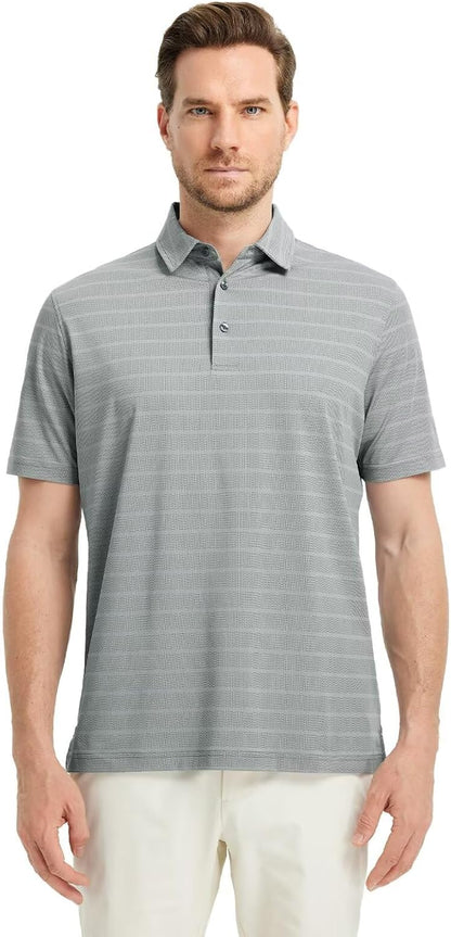 M MAELREG Golf Shirts for Men Short Sleeve Dry Fit Casual Striped Performance Moisture Wicking Collared Mens Polo Shirts