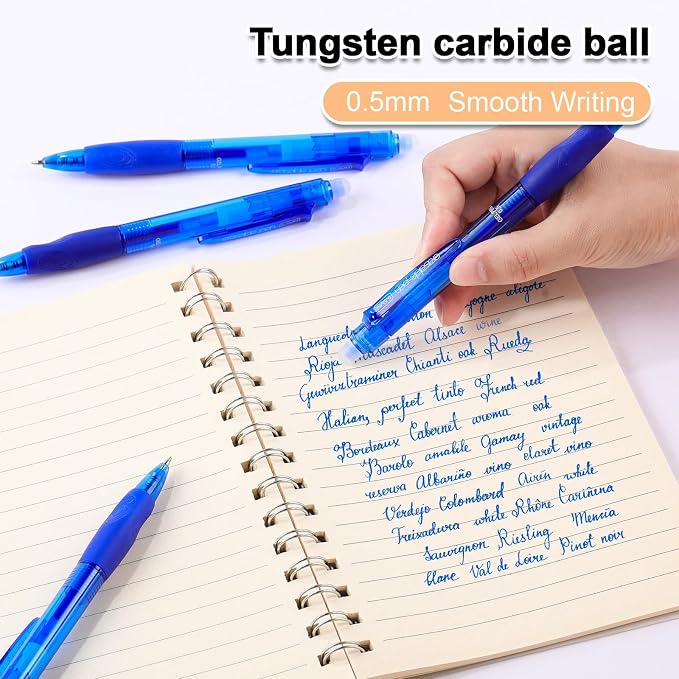 USUAL 54 Blue Retractable Erasable Gel Pens Clicker, Fine Point(0.5mm),Blue Ink for Planners,Make Mistakes Disappear, Premium Comfort Grip, Smooth Writing Pen Office Back-to-School Supplies