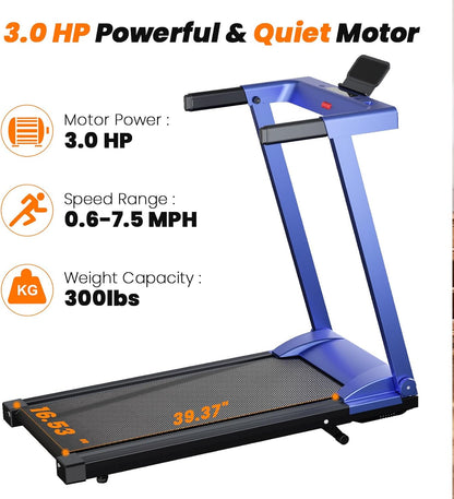Treadmills for Home, 4-in-1 Foldable Treadmill with Incline, 300 LBS Capacity Running Treadmills for Home Small Spaces with Handles, 3.0 HP Folding Treadmill with Smart APP