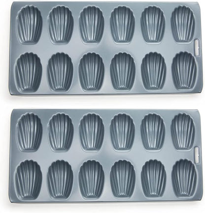 Fox Run Premium Non-Stick Madeleine Pan, Set of 2, Grey Carbon Steel, 12-Cup