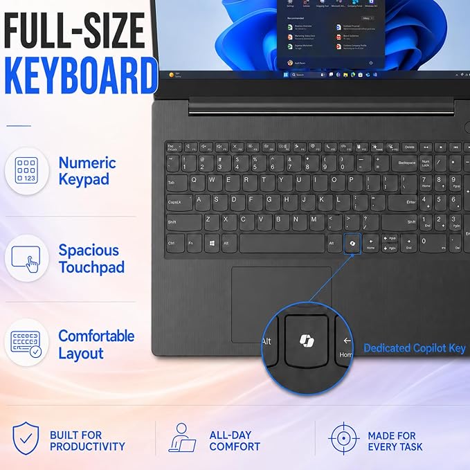 Lenovo V15 Ultra Slim College Student Laptop | 15.6" Anti-Glare FHD Display | Powerful Intel Quad-Core Processor | 8GB DDR5 RAM | 512GB SSD | Wi-Fi 6, Ethernet, HDMI, All-Day Battery | Windows 11 Pro