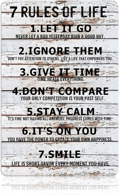 Teen Boys Room Decor - Cool Inspirational Wall Art Teenage Girl Bedroom Stuff 7 Rules of Life Metal Tin Signs for 10-18 Year Old Teens Room Accessories 8x12 Inch