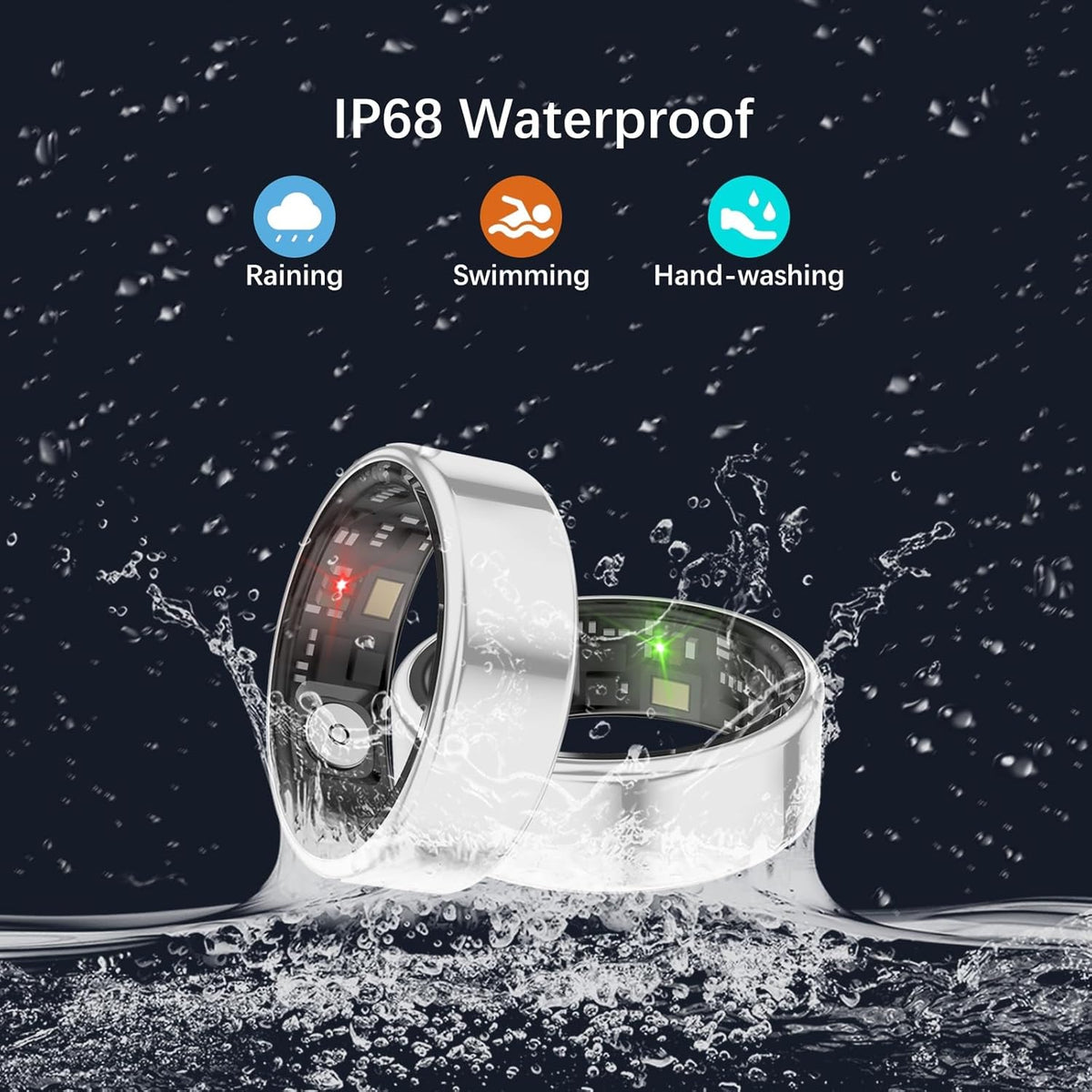 Smart Health Rings for Women Men, Fitness Tracker with Heart Rate, Blood Oxygen, HRV, Sleep Tracker, Step Tracker, No Subscription Fee, IP68 Waterproof Smart Ring for iphone & Android (Silver 6#)