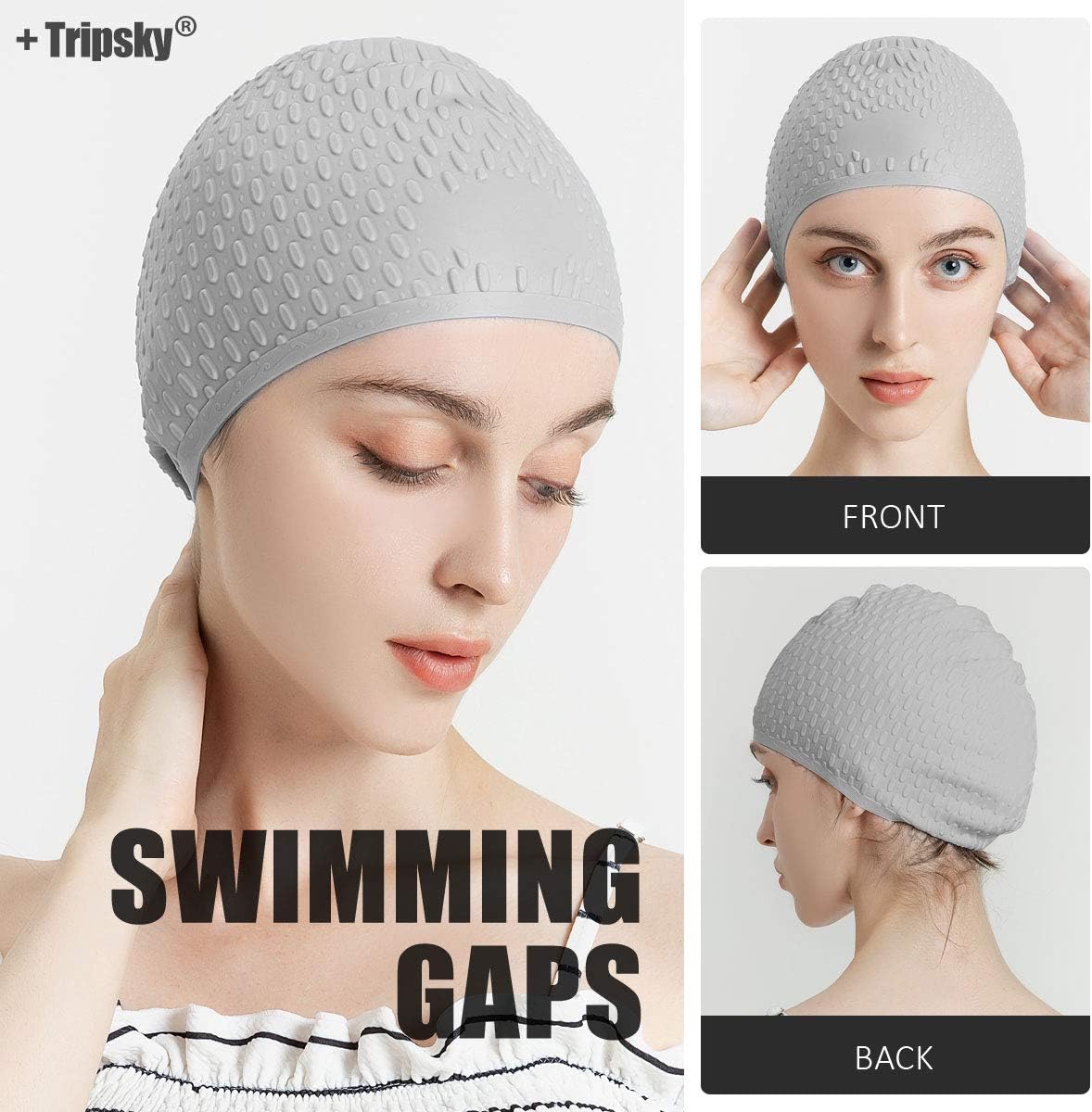 Tripsky Silicone Swim Cap,Comfortable Bathing Cap Ideal for Curly Short Medium Long Hair, Swimming Cap for Women and Men, Shower Caps Keep Hairstyle Unchanged…