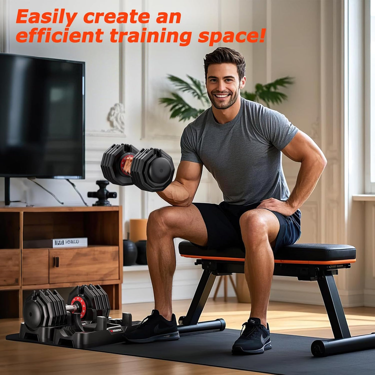 Adjustable Dumbbells Set of 2, 1 Hand Adjustable Weights Dumbbells Set, 5 in 1/10 in 1 Free Dumbbell with Anti-Slip Texture Handle, 25/55/80lb Pair Weight Set For Home Gym Suit both Men and Women