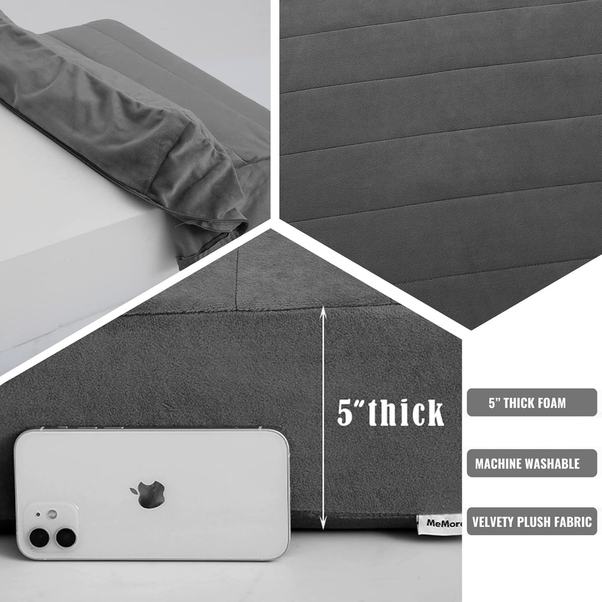 MeMoreCool Square Floor Pillow for Adults and Kids, Large Meditation Cushion with Thick Foam and Washable Tufted Cover, 24-Inch Grey Seat for Sitting and Yoga