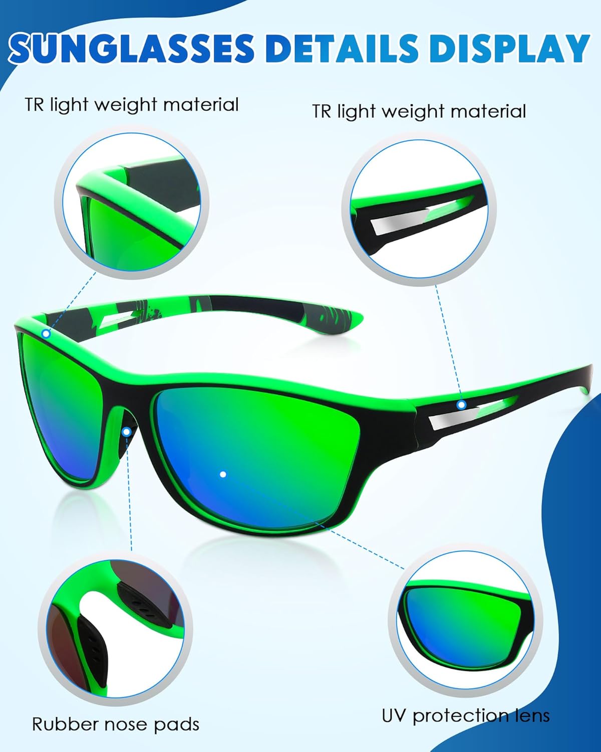 Frienda 6 Pack Polarized Sport Sunglasses for Men Multipack Fit over Glasses Pack Lot Set Men's Sport Fishing Eyeglasses