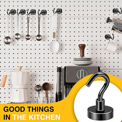 DIYMAG Black Magnetic Hooks, 50 LB Heavy Duty Magnet with Hook, 20 Packs Strong Rare Earth Neodymium Magnets for Hanging, Magnetics Hanger for Curtain, Home, Kitchen, Workplace