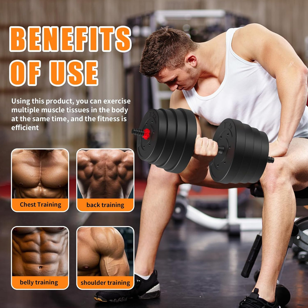 Adjustable Dumbbell Set 25/45/75/90LB, Changeable Dumbbell Set with Connecting Rod 4 in1 Dumbbells Set Used as Barbell, Kettlebells, Push up Bar, Fitness Exercises for Home Gym Suitable Men/Women