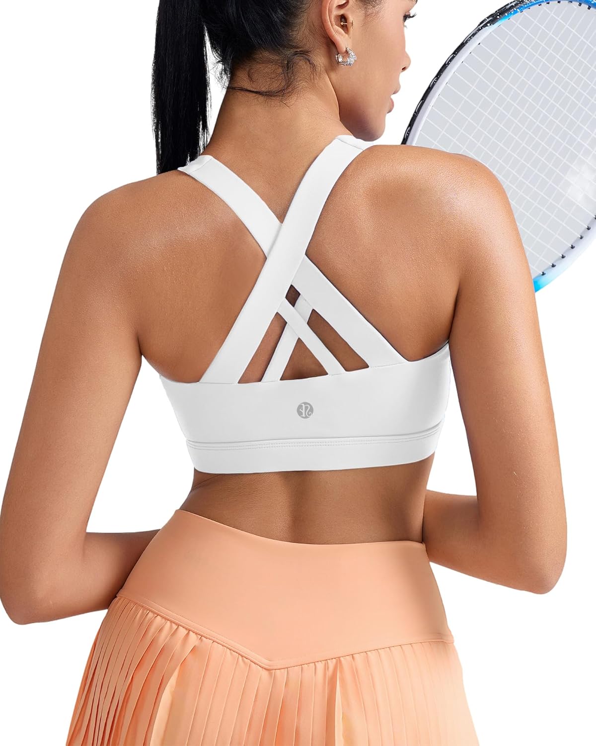 RUNNING GIRL Sports Bra for Women, Criss-Cross Back Padded Strappy Sports Bras Medium Support Yoga Bra with Removable Cups