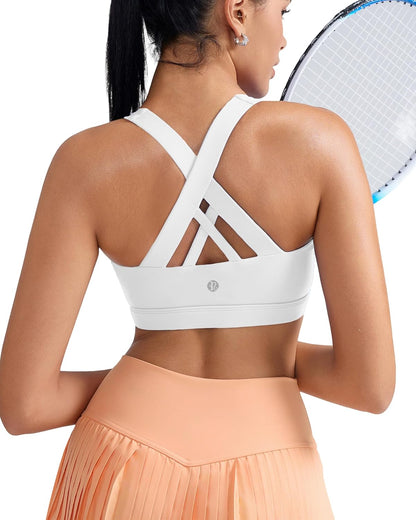 RUNNING GIRL Sports Bra for Women, Criss-Cross Back Padded Strappy Sports Bras Medium Support Yoga Bra with Removable Cups