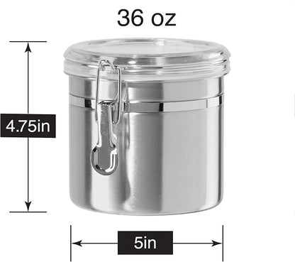 Oggi 36-Ounce Stainless Steel Canister with Clear Acrylic Lid and Locking Clamp