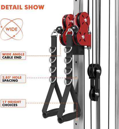 Mikolo Wall Mount Cable Station, Cable Crossover Machine with Dual Pulley System and 18 Adjustable Positions for Home Gym Fitness Equipment
