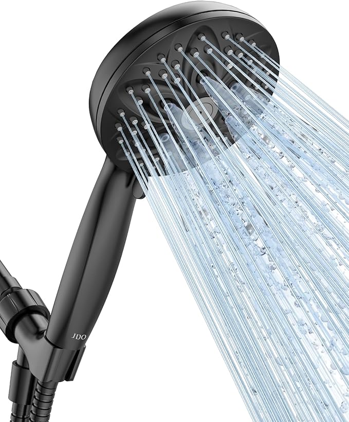 JDO Shower Head with Handheld, High Pressure Handheld 6 Settings, Detachable Shower Head Set with Stainless Steel Hose and Shower Bracket (Matte Black)